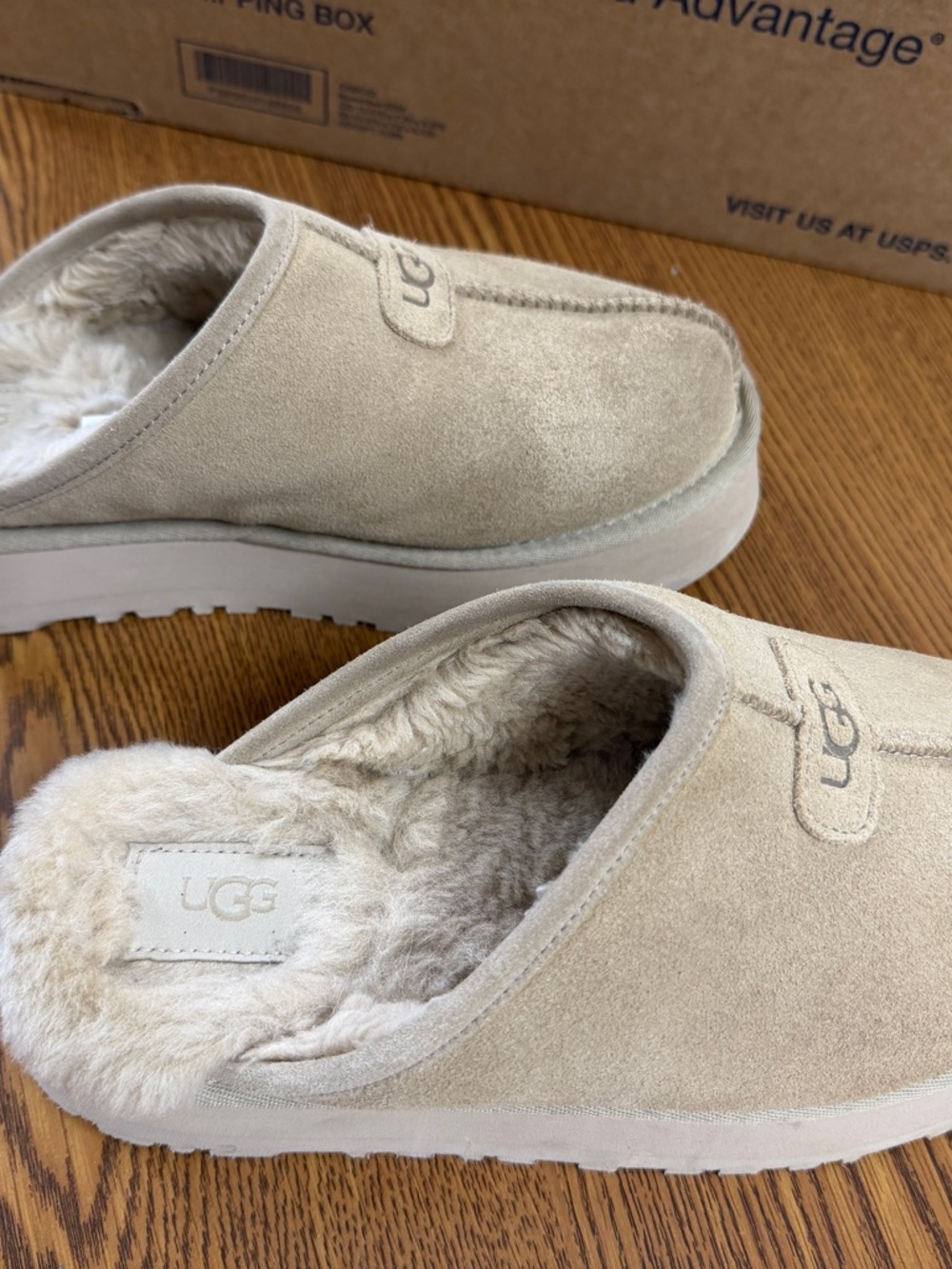 UGG Women's Tan Suede Shearling-Lined Slip-On Slippers